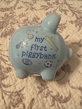 Bon Bebe Light Blue 'My First Piggybank' Ceramic Bank with Sports Motifs